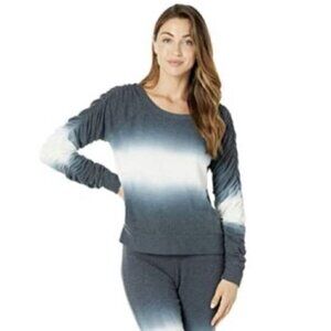 NWT Chaser Size M Bliss Tie Dye Knit Shirred LongSleeve Pullover sweatshirt Blue